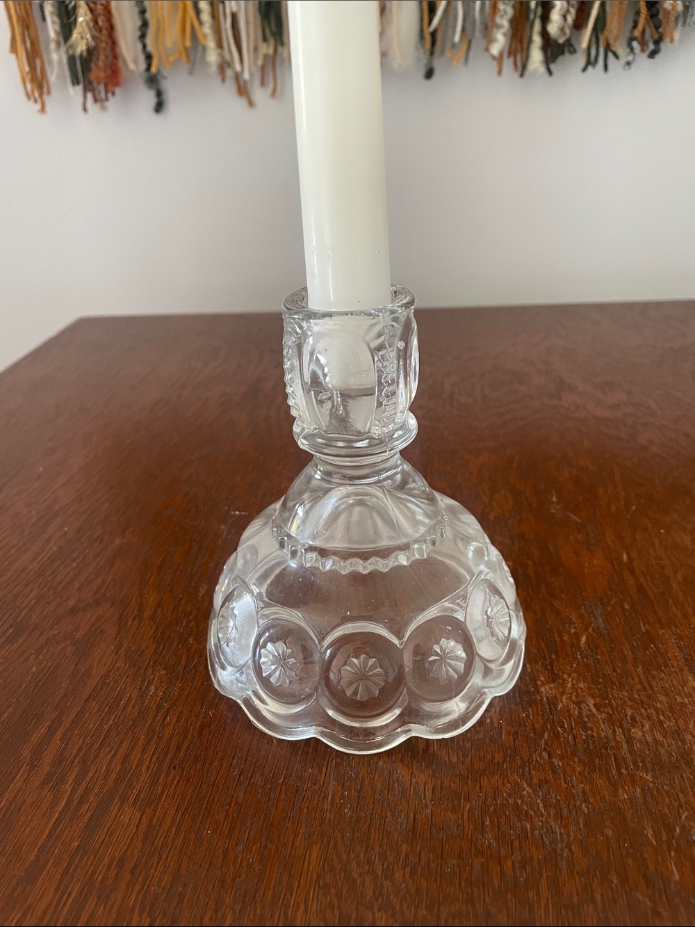 Clear Pressed Glass Candle Holder -  L. E. smith glass company